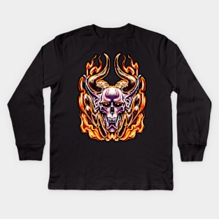 Flaming Demon Skull Kids Long Sleeve T-Shirt